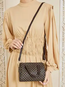 Styli Women's Brown Contrast Printed Handbags with Detachable Strap