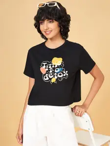 People Black Typography Printed Pure Cotton Boxy T-shirt