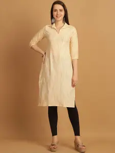 Sayesha Woven Design Shirt Collar Pure Cotton Straight Kurta