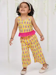 KID1 Girls Printed Cotton Round Neck Sleeveless Top With Trouser