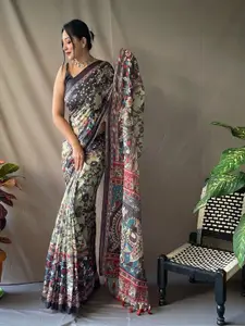 SGF11 Kalamkari Printed Chanderi Saree With Tassels