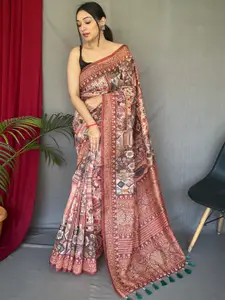 SGF11 Ethnic Motifs Printed Chanderi Saree With Tassels