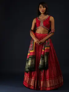 KALKI Fashion Embellished Bandhani Ready to Wear Lehenga & Blouse With Dupatta