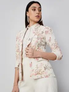 CODE by Lifestyle Floral Printed Notched Lapel Collar Open Front Shrug
