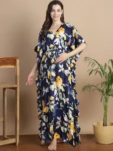 Secret Wish Floral Printed V-Neck Maxi Maternity Kaftan Nightdress