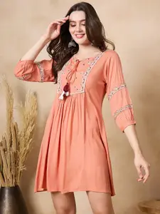 Anouk Embroidered Fit and Flare Knee Length Ethnic Dress