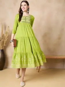 Anouk Embroidered Tiered Ethnic Dresses