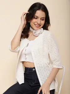 UnaOne Pure Cotton Front Open Shrug With Fringes