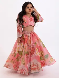 BAESD Girls Floral Printed V-Neck Ready to Wear Lehenga & Choli With Dupatta