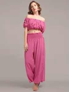 iki chic Pink  Off-Shoulder Slip-On Top With Palazzo