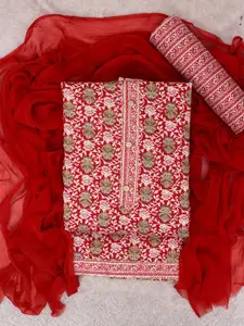 ASISA Floral Printed Gotta Patti Foil Unstitched Dress Material