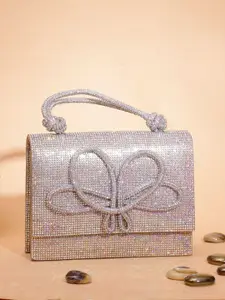 Swisni Embellished Structured Satchel with Bow Detail