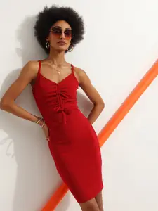 Veni Vidi Vici Bodycon Ruched Bow Detailed Dress