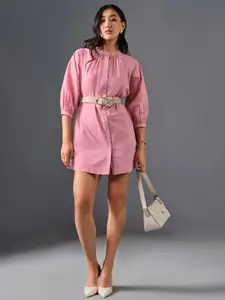 AND Puff Sleeve Sheath Pure Cotton Dress