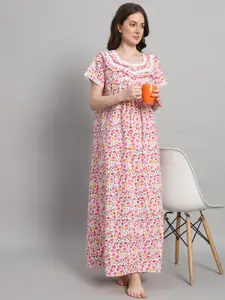 SEPHANI Floral Printed Square Neck Pure Cotton Maxi Nightdress