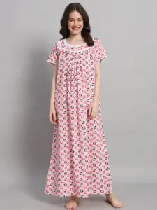 SEPHANI Floral Printed Square Neck Pure Cotton Maxi Nightdress