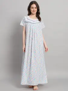 SEPHANI Floral Printed Pure Cotton Maxi Nightdress