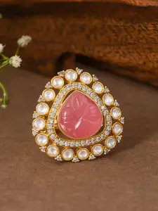 Designbox CZ Studded Kundan & Engraved Stone Finger Ring