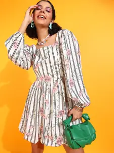 RARE Floral Print Puff Sleeve Fit & Flare Dress