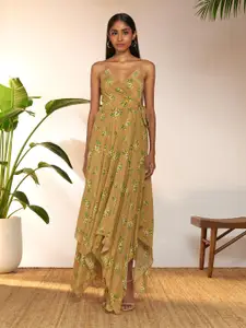 Masaba Floral Print Crepe Maxi Midi Dress