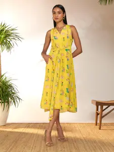 Masaba Floral Print Crepe A-Line Midi Dress