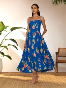 Masaba Floral Print Crepe Fit & Flare Midi Dress