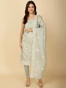 Meena Bazaar Floral Embroidered Thread Work Unstitched Dress Material