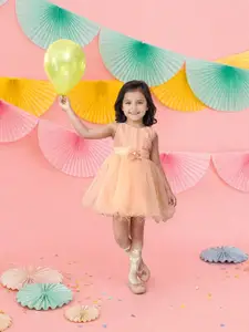 Toonyport Girls Boat Neck Self Design Fit and Flare Midi Dress