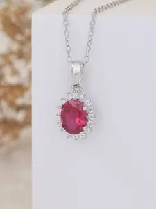 Ornate Jewels 925 Sterling Silver Rhodium-Plated Ruby -Studded Pendant Chain