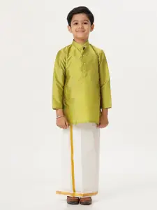 Ramraj Boys Mandarin Collar Long Sleeves Straight Kurta With Dhoti