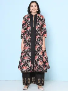 Bhama Couture Floral Printed Empire Pure Cotton Anarkali Kurta With Palazzo & Jacket