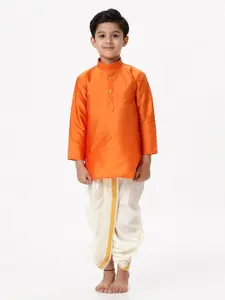 Ramraj Boys Mandarin Collar Straight Kurta with Panchakacham