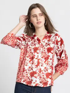 SHAYE Floral Print Satin Shirt Style Top