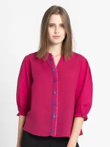 SHAYE Mandarin Collar Cotton Shirt Style Top