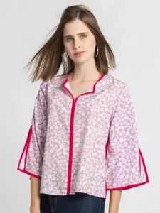 SHAYE Floral Print Flared Sleeve Crepe Shirt Style Top
