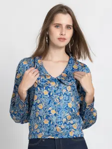 SHAYE Floral Print Satin Shirt Style Top