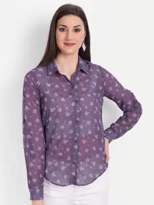 CHARMGAL Women Relaxed Floral Semi Sheer Printed Casual Shirt