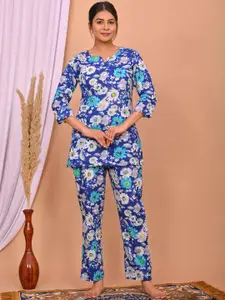 DHANOTA Floral Printed Pure Cotton Night Suit