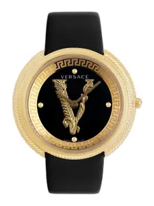 Versace Women Brass Embellished Dial & Leather Straps Analogue Watch VE2CA0323