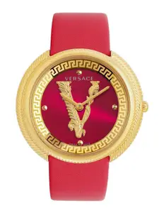 Versace Women Brass Printed Dial & Leather Straps Analogue Watch VE2CA0423