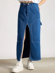 FREAKINS Blue Pure Cotton A-Line Maxi Skirt