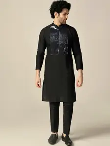 KISAH Embroidered Mandarin Collar Long Sleeves Sequinned Kurta with Trousers