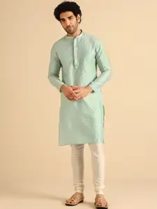 KISAH Abstract Embroidered Mandarin Collar Thread Work Kurta with Churidar