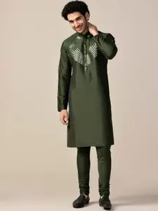KISAH Men Tape & Zari Work Embellished Regular Fit Kurta Churidar Set