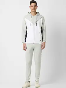 Peter England Mid-Rise Hooded Patterned Tracksuit