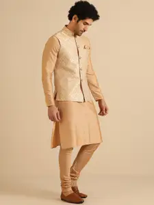 KISAH Mandarin Collar Straight Kurta Jacket Churidar Set