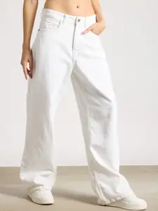 FREAKINS Women Wide Leg High-Rise Clean Look Cotton Jeans