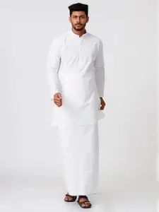 Ramraj Mandarin Collar Pure Cotton Kurta With Dhoti