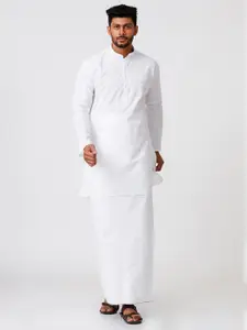 Ramraj Mandarin Collar Pure Cotton Kurta With Dhoti