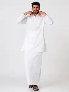Ramraj Mandarin Collar Pure Cotton Kurta With Dhoti